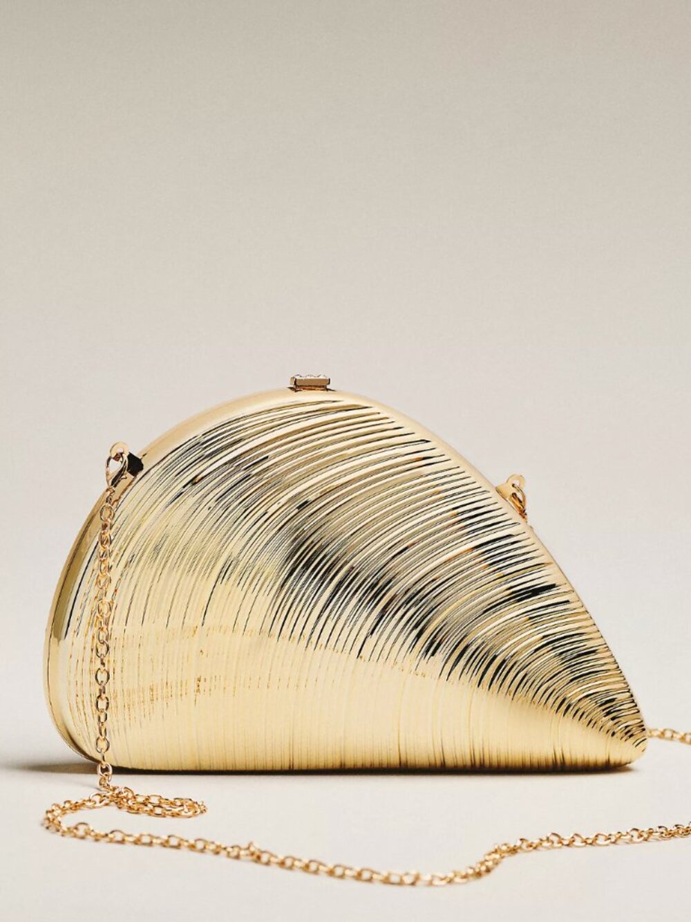 Anthropologie Gold Shell Clutch with Chain Strap